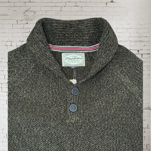 Flag & Anthem Shawl Collar Pullover Small NWT | Gray-Green Knit Textured Casual - Picture 3 of 4